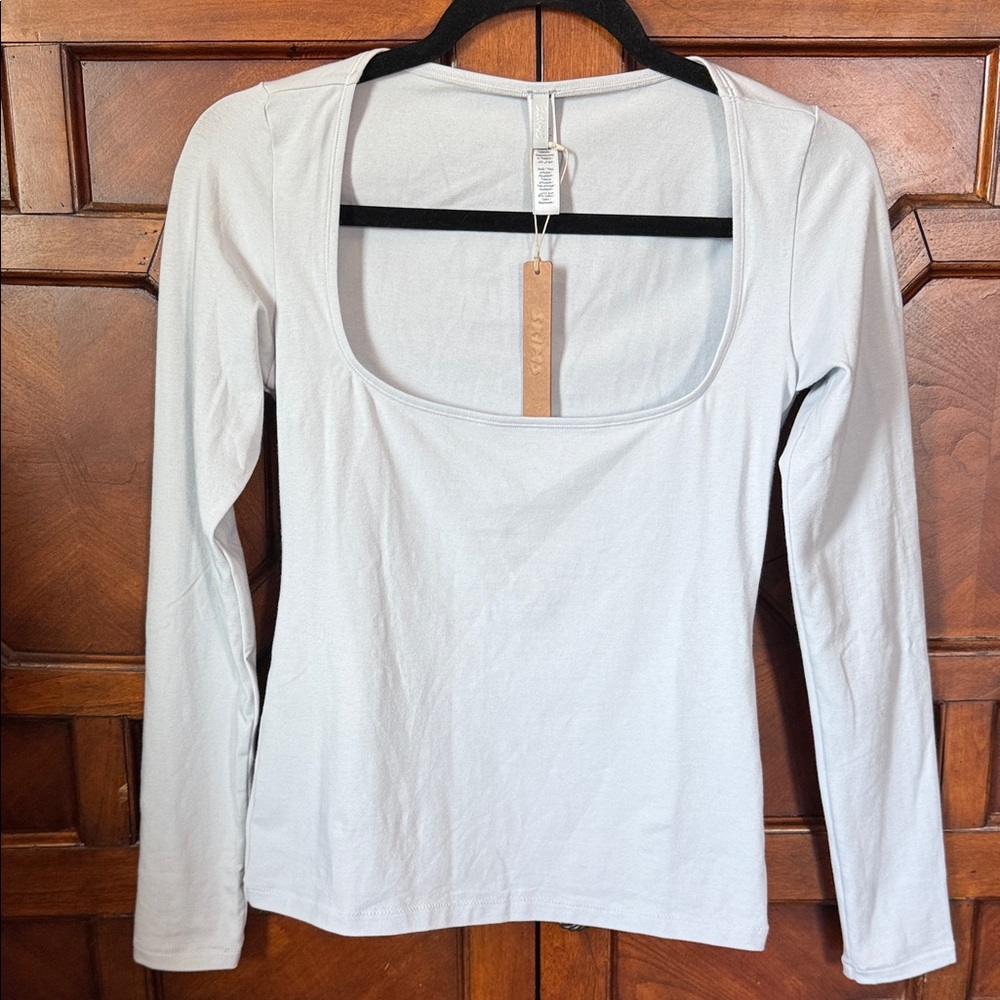 SKIMS COTTON JERSEY SCOOP NECK LONG SLEEVE TOP in Zen Blue